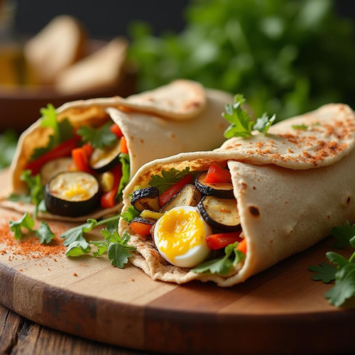 Rețetă ketogenică lipie crocantă integrală cu humus, ou fiert și mix de legume la grătar