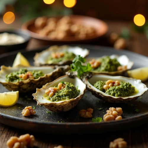 Rețetă hipocalorică stridii coapte cu pesto de pătrunjel și nuci pentru Valentine’s Day